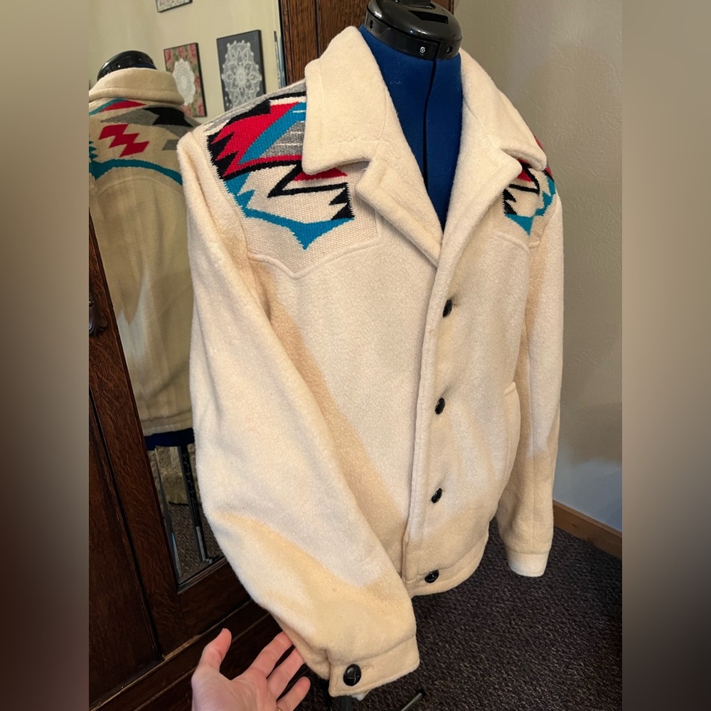 Rare Vintage Chimayo Blanket Aztec Wool Jacket Coat